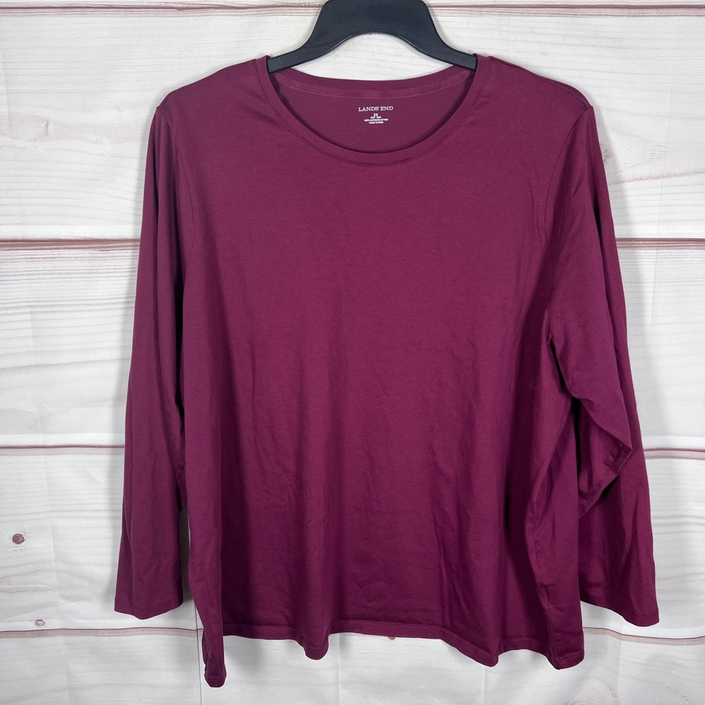 Lands' End Top Womens 3X Burgundy Supima Cotton Long Sleeve Crew Neck Casual Tee
